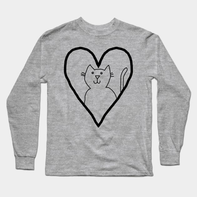 My Valentine Cat Heart Minimal Line Drawing Long Sleeve T-Shirt by ellenhenryart